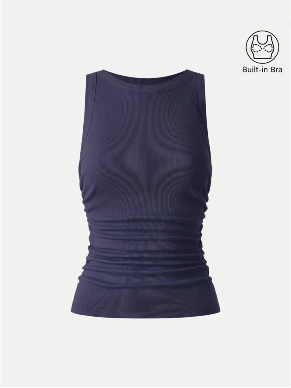 NWT OGL Plantive® Crewneck Side Ruched Bra Tank in navy blue